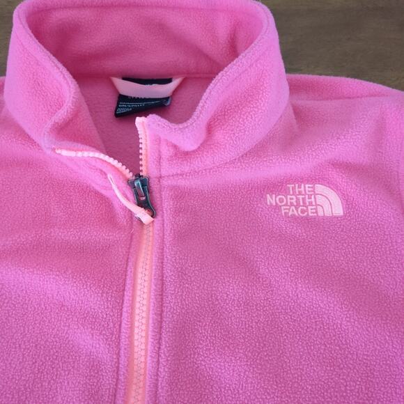 The North Face Jacket Girl's Large Pink Fleece Full Zip &  Pockets Mock Neck EUC - Picture 2 of 8